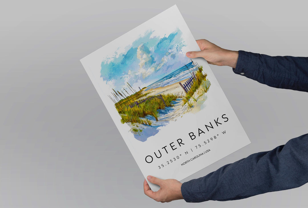 Outer Banks Watercolor Poster Outer Banks NC Travel Print Wall Art Outer Banks Home Decor Outer Banks Gift Art Lovers North Carolina
