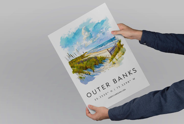Outer Banks Watercolor Poster Outer Banks NC Travel Print Wall Art Outer Banks Home Decor Outer Banks Gift Art Lovers North Carolina