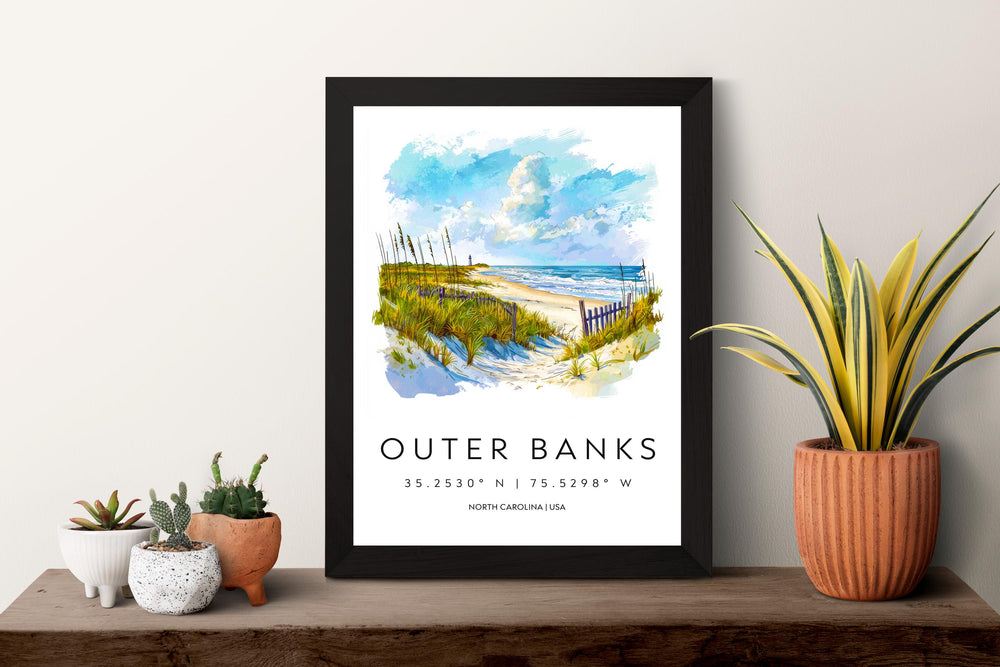 Outer Banks Watercolor Poster Outer Banks NC Travel Print Wall Art Outer Banks Home Decor Outer Banks Gift Art Lovers North Carolina