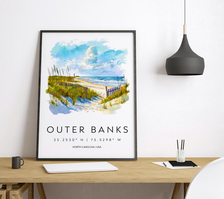Outer Banks Watercolor Poster Outer Banks NC Travel Print Wall Art Outer Banks Home Decor Outer Banks Gift Art Lovers North Carolina