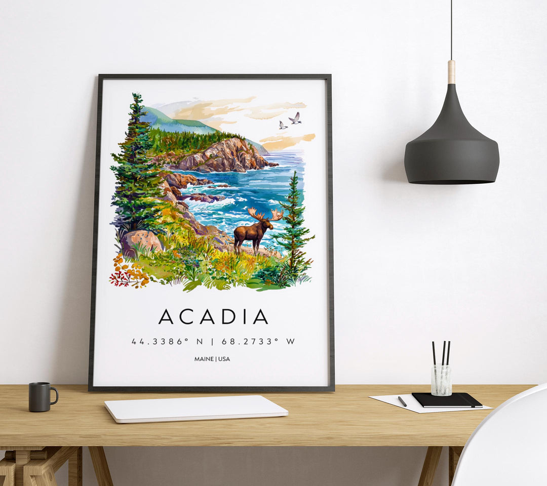 Acadia Watercolor Poster Acadia Maine Travel Print Wall Art Acadia Home Decor Acadia Gift Art Lovers National Park Coastal