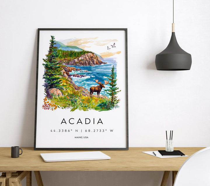 Acadia Watercolor Poster Acadia Maine Travel Print Wall Art Acadia Home Decor Acadia Gift Art Lovers National Park Coastal