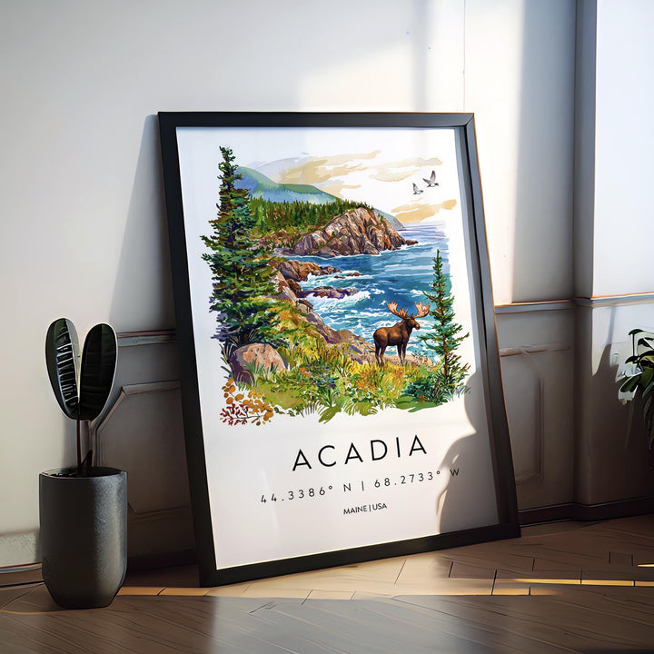 Acadia Watercolor Poster Acadia Maine Travel Print Wall Art Acadia Home Decor Acadia Gift Art Lovers National Park Coastal