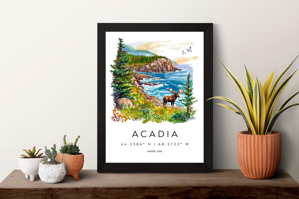Acadia Watercolor Poster Acadia Maine Travel Print Wall Art Acadia Home Decor Acadia Gift Art Lovers National Park Coastal