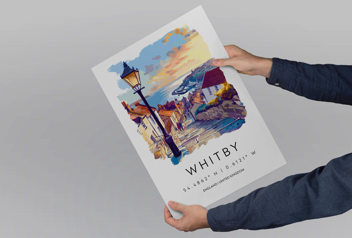 Whitby Watercolor Poster Whitby England Travel Print Wall Art Whitby Home Decor Whitby Gift Art Lovers UK Coastal Town