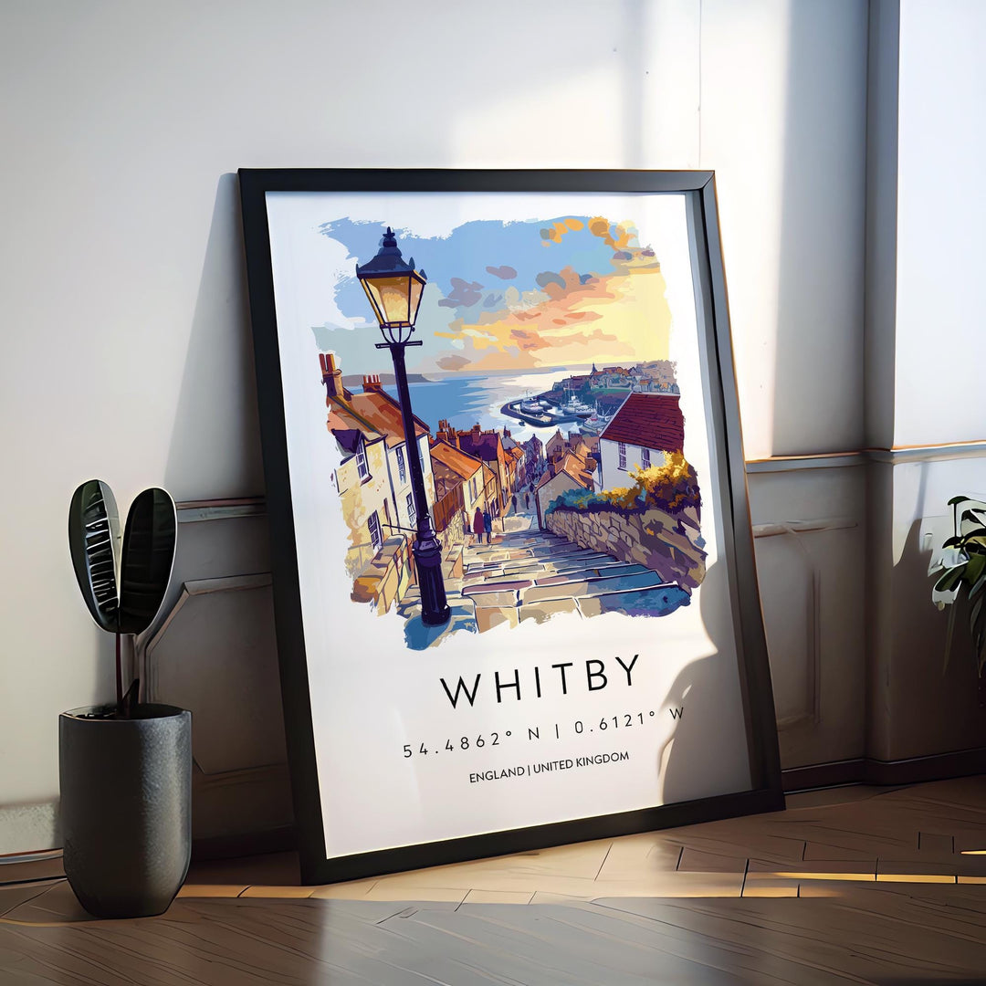 Whitby Watercolor Poster Whitby England Travel Print Wall Art Whitby Home Decor Whitby Gift Art Lovers UK Coastal Town