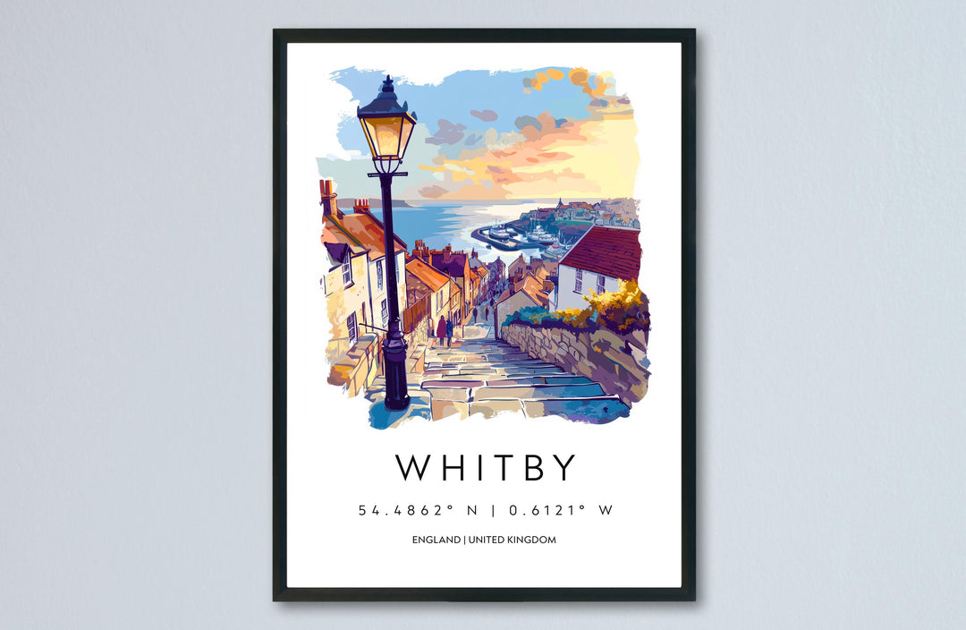 Whitby Watercolor Poster Whitby England Travel Print Wall Art Whitby Home Decor Whitby Gift Art Lovers UK Coastal Town