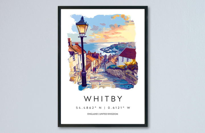 Whitby Watercolor Poster Whitby England Travel Print Wall Art Whitby Home Decor Whitby Gift Art Lovers UK Coastal Town