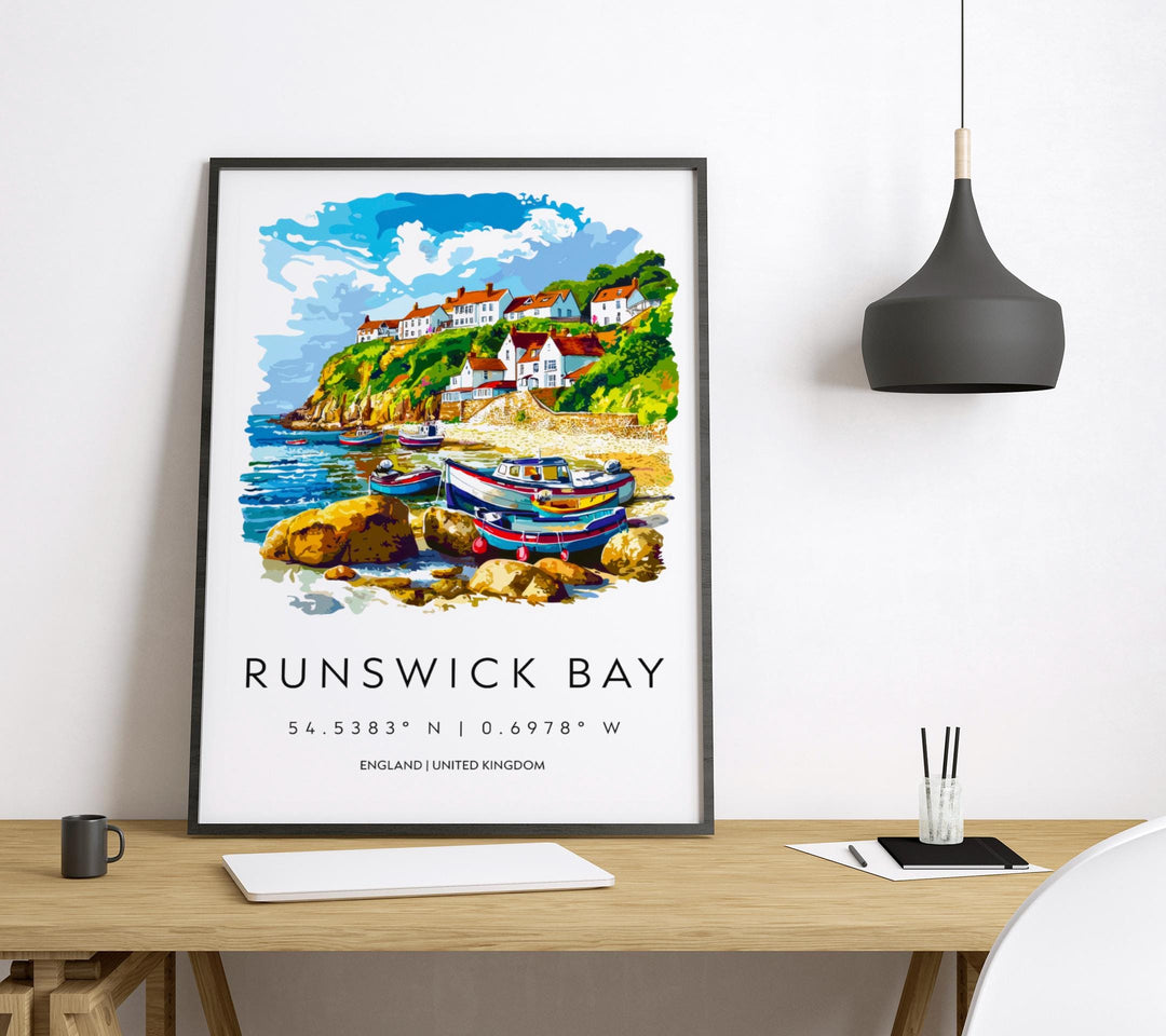 Runswick Bay Watercolor Poster Runswick Bay England Travel Print Wall Art Runswick Bay Home Decor Runswick Bay Gift Art Lovers UK Coastal