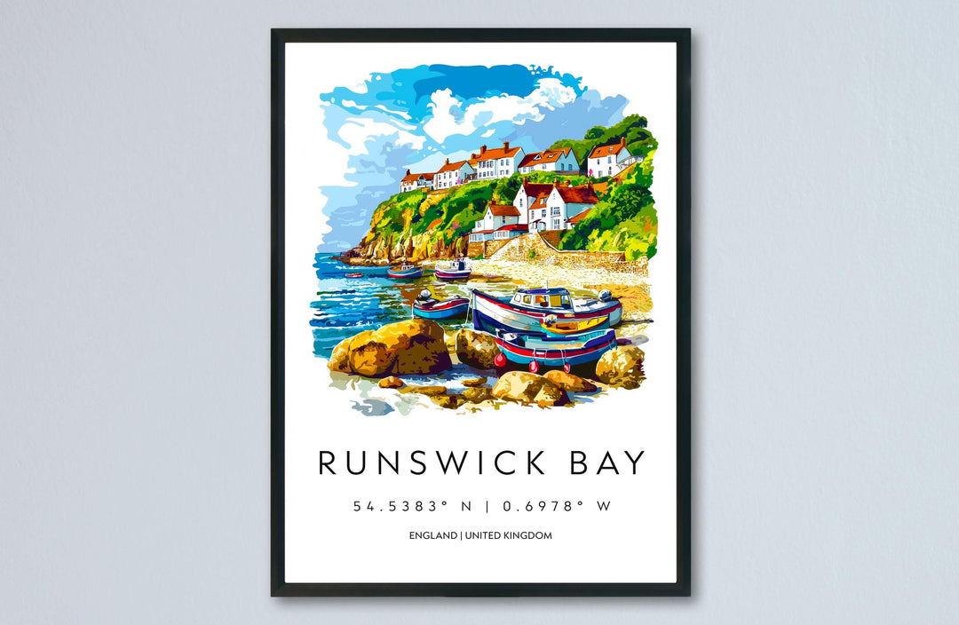 Runswick Bay Watercolor Poster Runswick Bay England Travel Print Wall Art Runswick Bay Home Decor Runswick Bay Gift Art Lovers UK Coastal