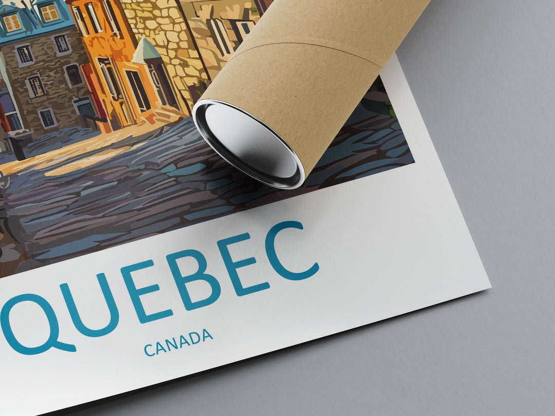 Quebec Travel Poster Canada Wall Art Old Town Print Historic View Illustration Riverside Decor Quebec City Gift Souvenir Scene