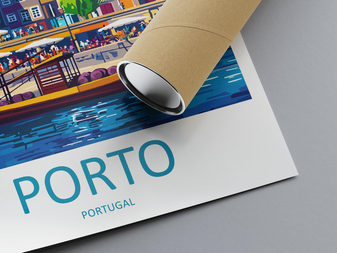 Porto Travel Poster Portugal Wall Art Riverside City Print Douro View Illustration Historic Decor Porto Gift Souvenir Scene