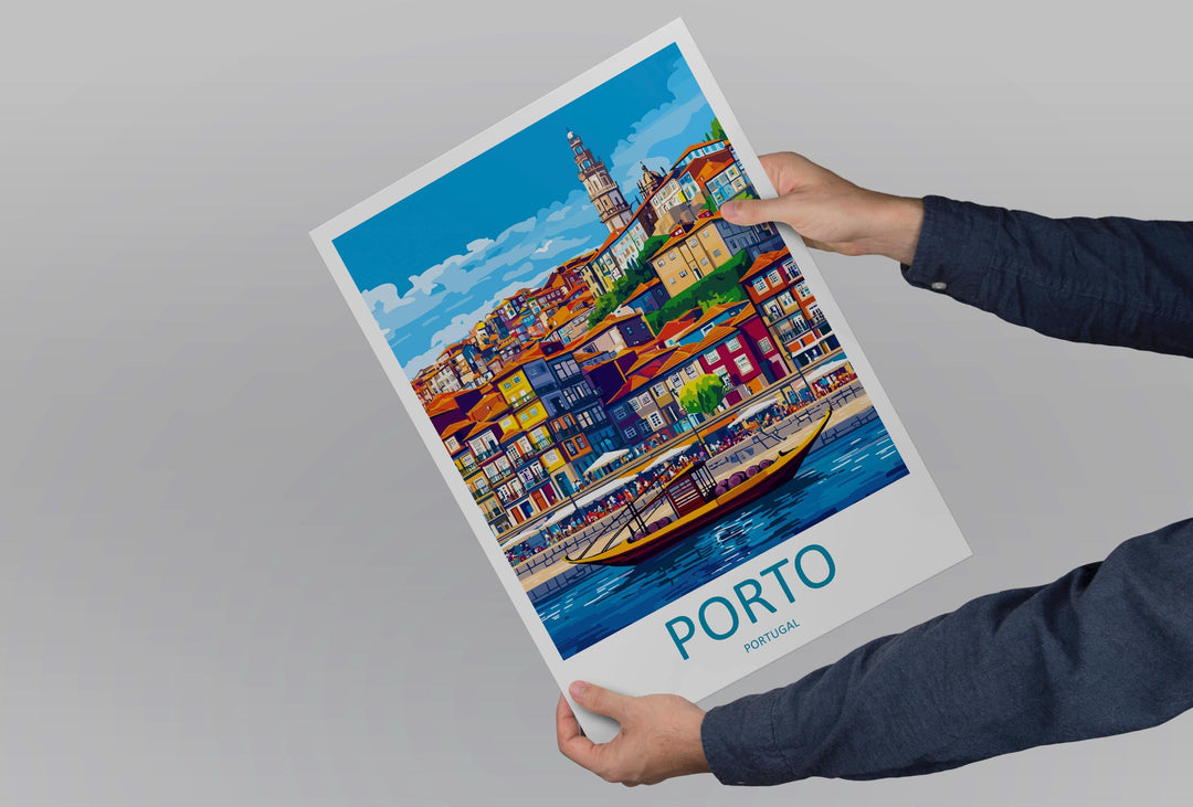 Porto Travel Poster Portugal Wall Art Riverside City Print Douro View Illustration Historic Decor Porto Gift Souvenir Scene
