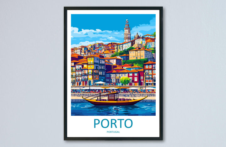 Porto Travel Poster Portugal Wall Art Riverside City Print Douro View Illustration Historic Decor Porto Gift Souvenir Scene