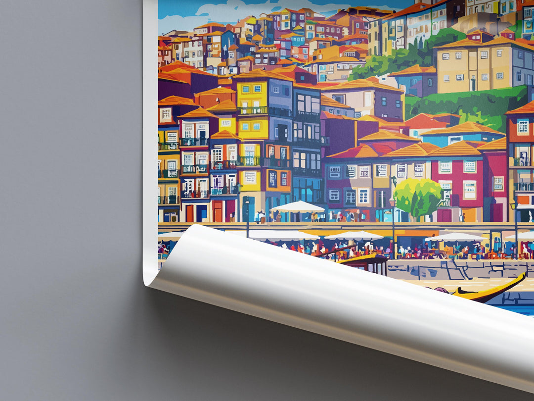 Porto Travel Poster Portugal Wall Art Riverside City Print Douro View Illustration Historic Decor Porto Gift Souvenir Scene
