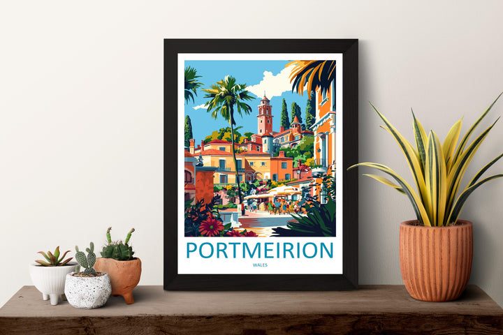 Portmeirion Travel Poster Wales Wall Art Coastal Village Print Italianate View Illustration Scenic Decor Portmeirion Gift Souvenir