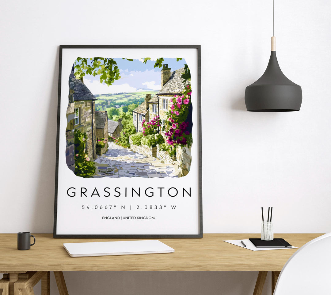 Grassington Watercolor Poster Grassington England Travel Print Wall Art Grassington Home Decor Grassington Gift Art Lovers Yorkshire Dales
