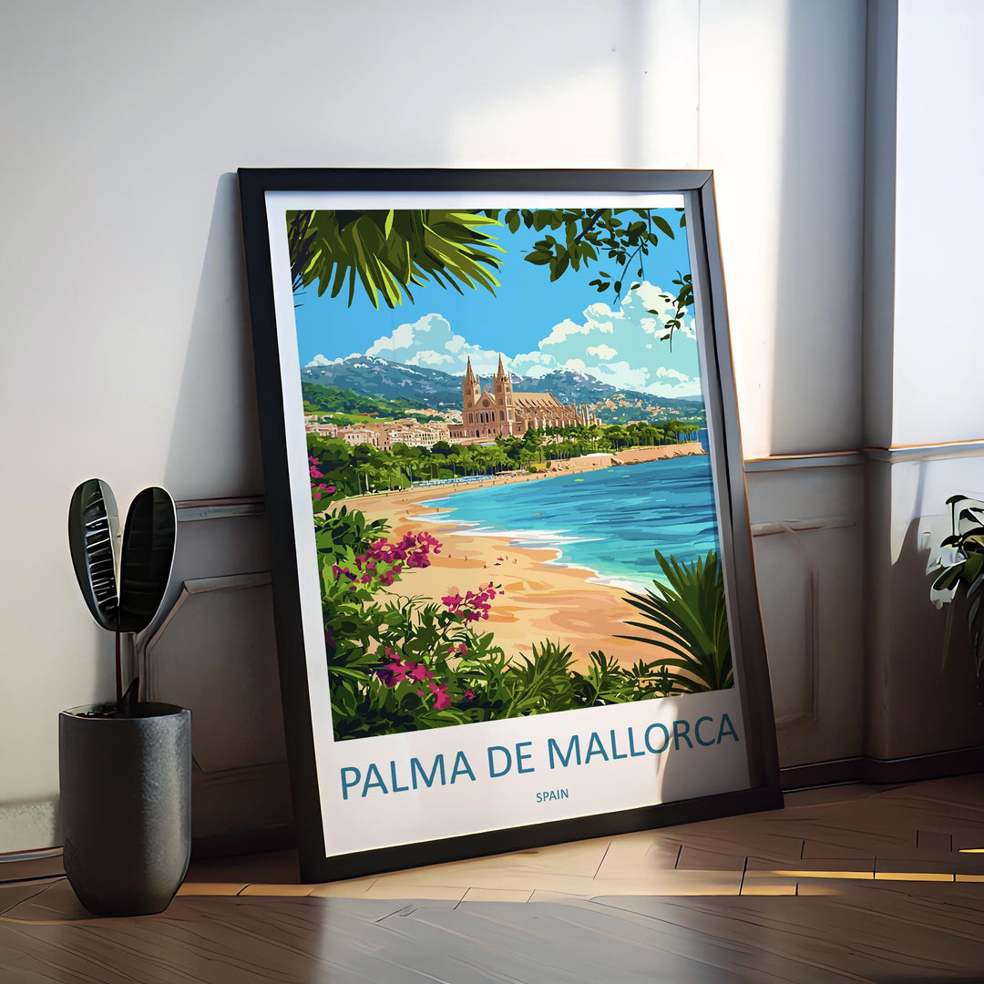 Palma de Mallorca Travel Poster Spain Wall Art Coastal City Print Cathedral View Illustration Island Decor Palma Gift Souvenir Scene