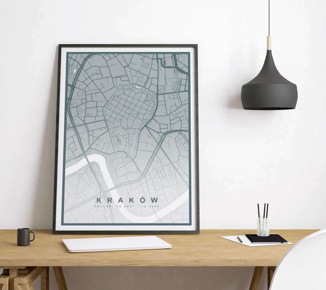 Kraków Map Print (8 COLOURS AVAILABLE) Kraków City Poster Poland Wall Art Krakow Decor Urban Street Map Travel Illustration