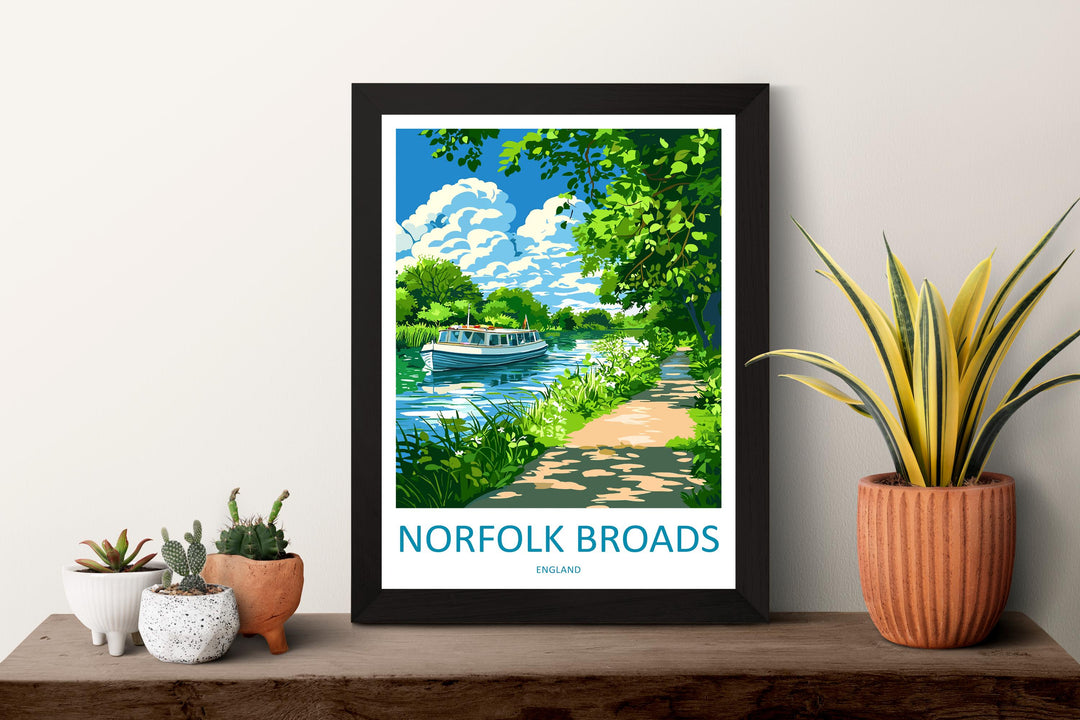 Norfolk Broads Travel Poster England Wall Art River Scene Print Boating View Illustration Waterside Decor Norfolk Gift Souvenir