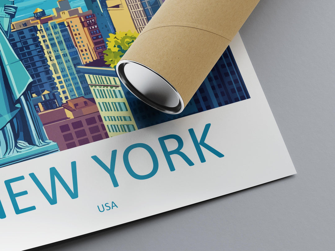 New York Travel Poster USA Wall Art Cityscape Print Skyline View Illustration Manhattan Decor NYC Gift Souvenir Empire Scene