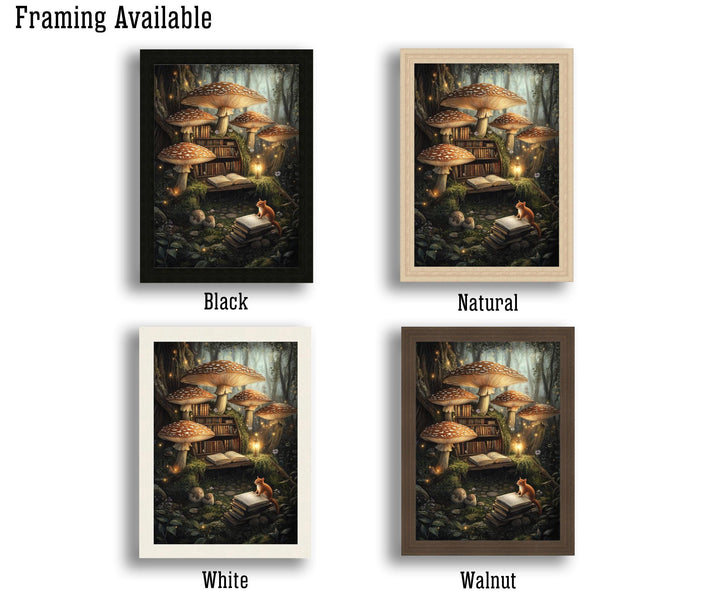Mushroom Library Print, Vintage Cottagecore Magical Forest Art