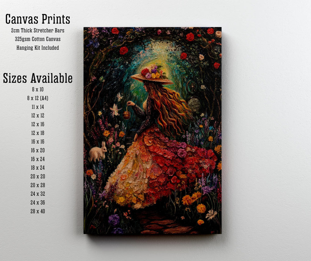 Rainbow Garden Witch Print, Vintage Cottagecore Floral Art