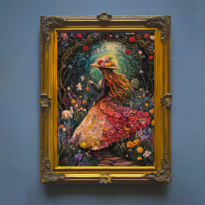 Rainbow Garden Witch Print, Vintage Cottagecore Floral Art