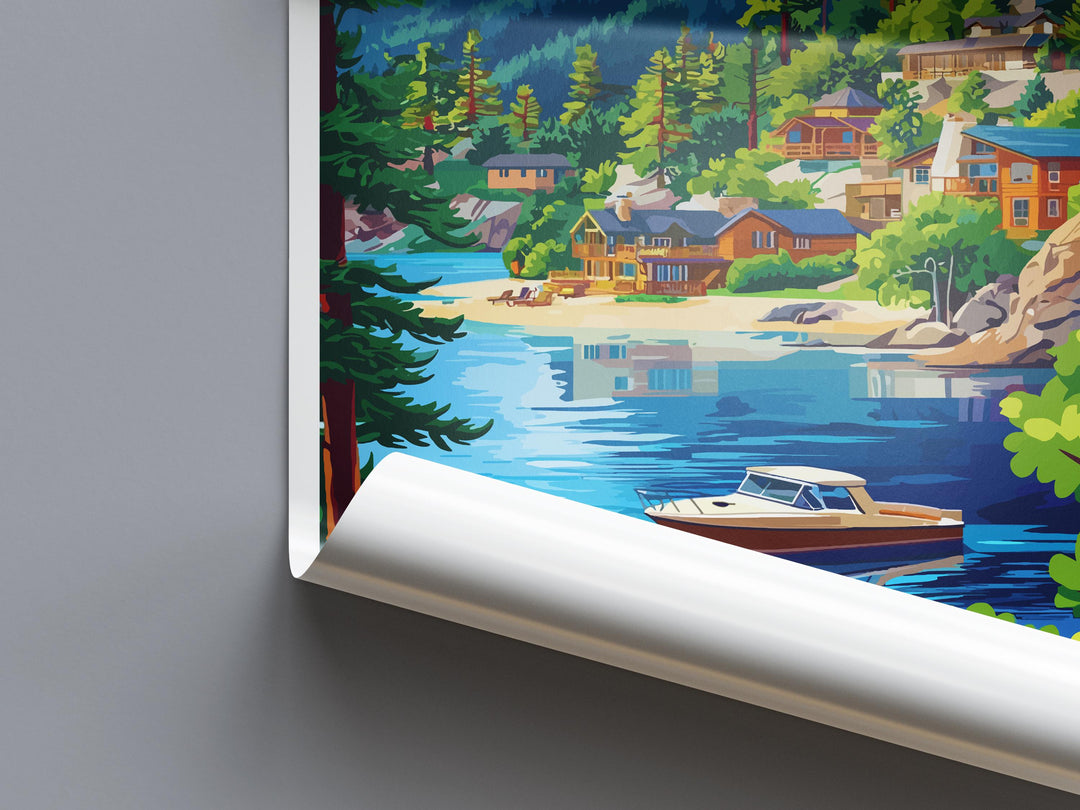 Lake Arrowhead Travel Poster California Wall Art Mountain Lake Print Pine Forest View Illustration Nature Decor Gift Souvenir