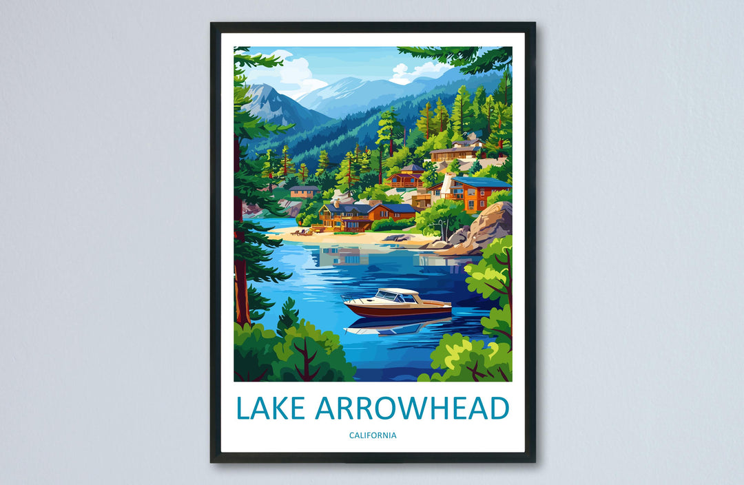 Lake Arrowhead Travel Poster California Wall Art Mountain Lake Print Pine Forest View Illustration Nature Decor Gift Souvenir