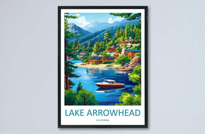 Lake Arrowhead Travel Poster California Wall Art Mountain Lake Print Pine Forest View Illustration Nature Decor Gift Souvenir