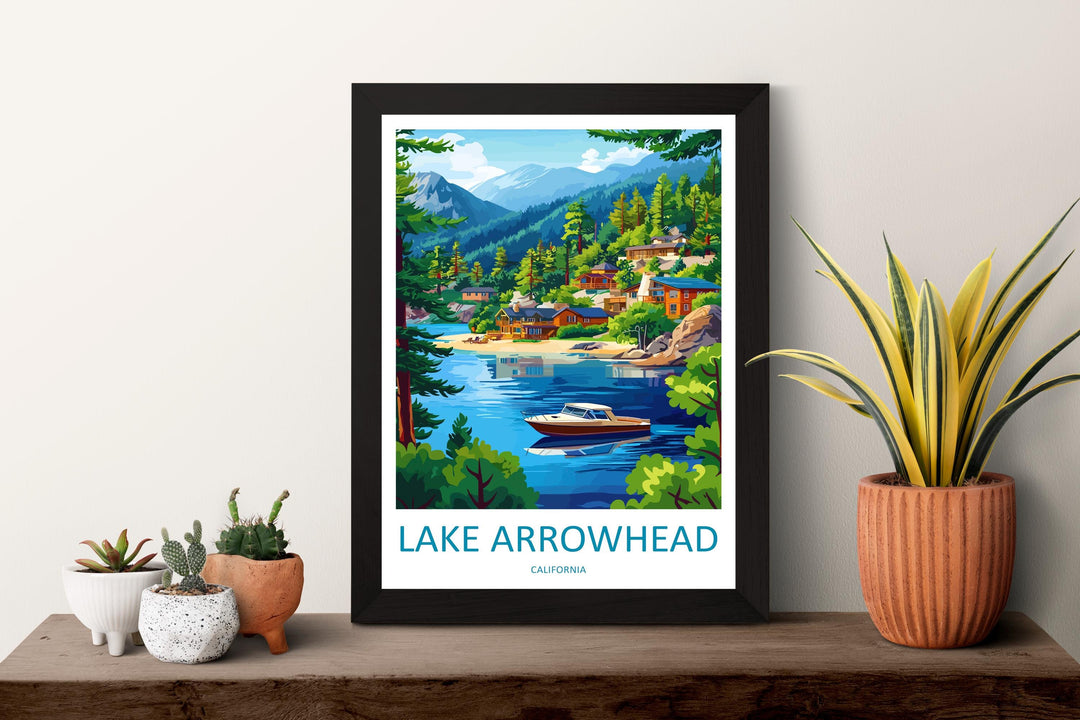 Lake Arrowhead Travel Poster California Wall Art Mountain Lake Print Pine Forest View Illustration Nature Decor Gift Souvenir