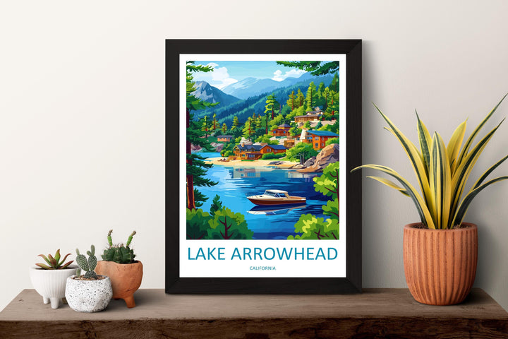 Lake Arrowhead Travel Poster California Wall Art Mountain Lake Print Pine Forest View Illustration Nature Decor Gift Souvenir