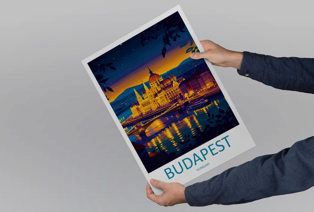Budapest Travel Poster Hungary Wall Art Cityscape Print Parliament View Illustration Danube Decor Budapest Gift Souvenir Scene