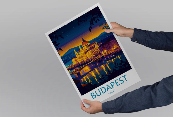 Budapest Travel Poster Hungary Wall Art Cityscape Print Parliament View Illustration Danube Decor Budapest Gift Souvenir Scene