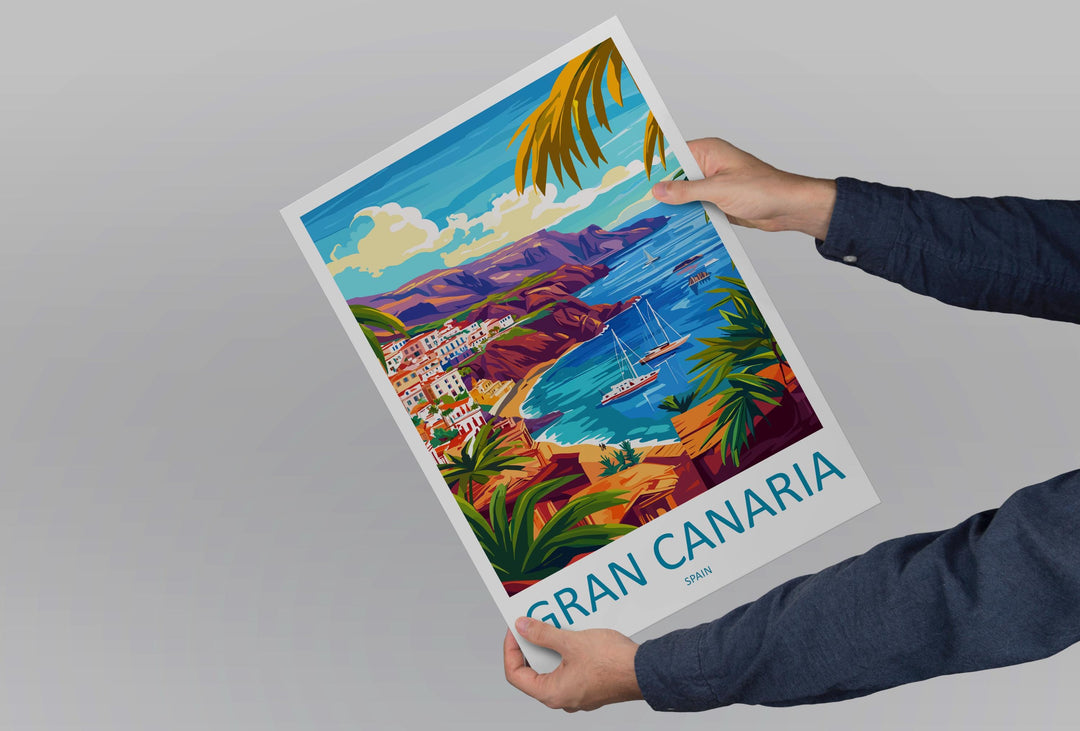 Gran Canaria Travel Poster Spain Wall Art Island View Print Coastal Scene Illustration Canary Islands Decor Gran Canaria Gift