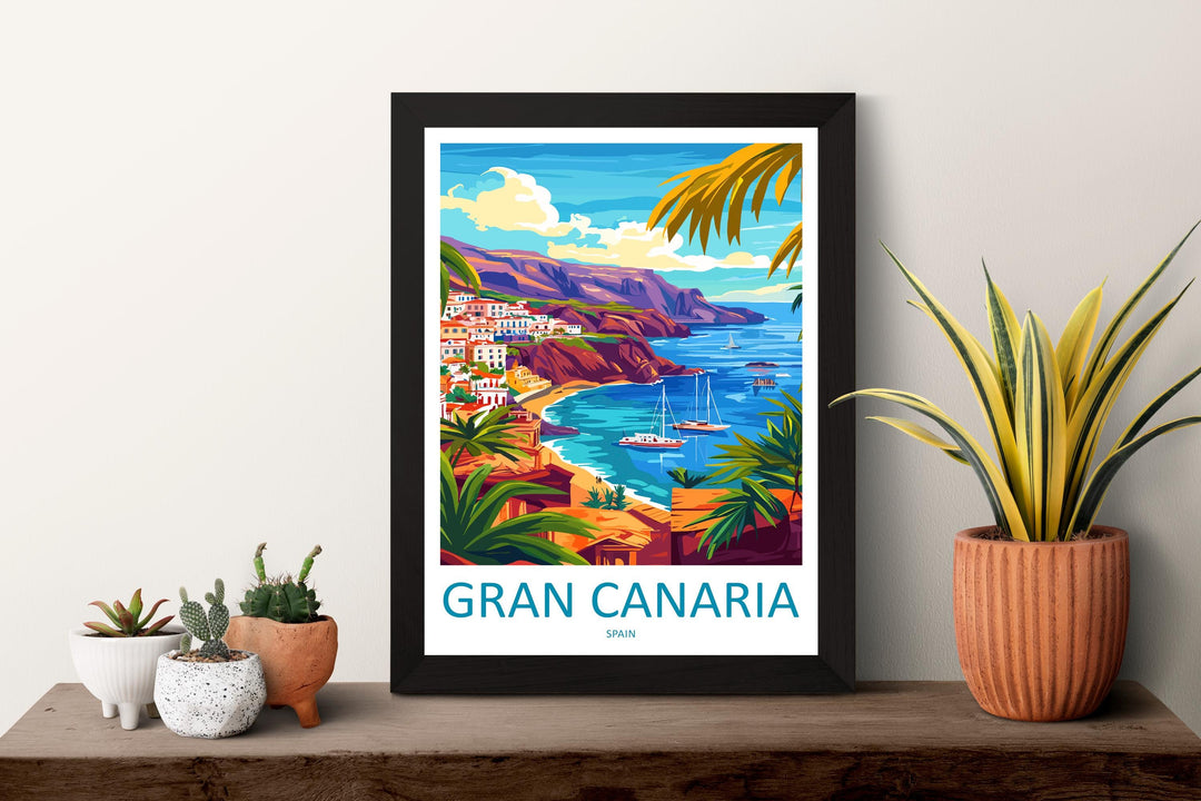 Gran Canaria Travel Poster Spain Wall Art Island View Print Coastal Scene Illustration Canary Islands Decor Gran Canaria Gift