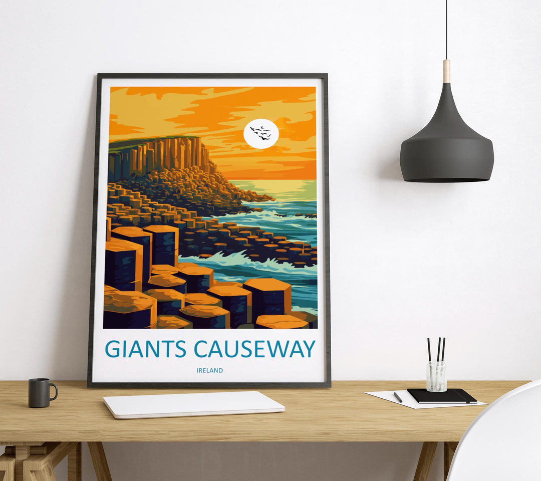 Giant’s Causeway Travel Poster Ireland Wall Art Coastal Rock Print Basalt Column View Illustration Nature Decor Gift Souvenir Scene