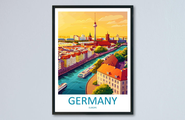 Germany Travel Poster Europe Wall Art Country View Print Castle & City Scene Illustration Scenic Decor Germany Gift Souvenir