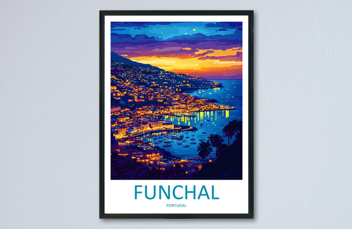 Funchal Travel Poster Madeira Wall Art Coastal City Print Hill View Illustration Atlantic Island Decor Funchal Gift Souvenir Scene