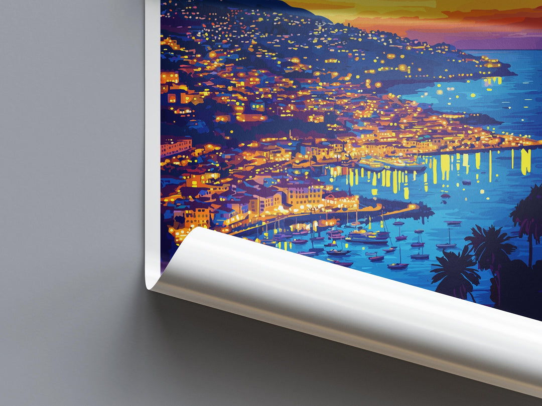 Funchal Travel Poster Madeira Wall Art Coastal City Print Hill View Illustration Atlantic Island Decor Funchal Gift Souvenir Scene