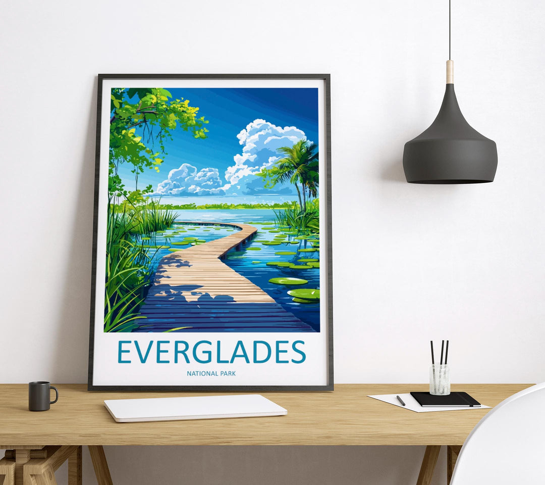 Everglades National Park Travel Poster Florida Wall Art Wetlands View Print Wildlife Scene Illustration Nature Decor Gift Souvenir