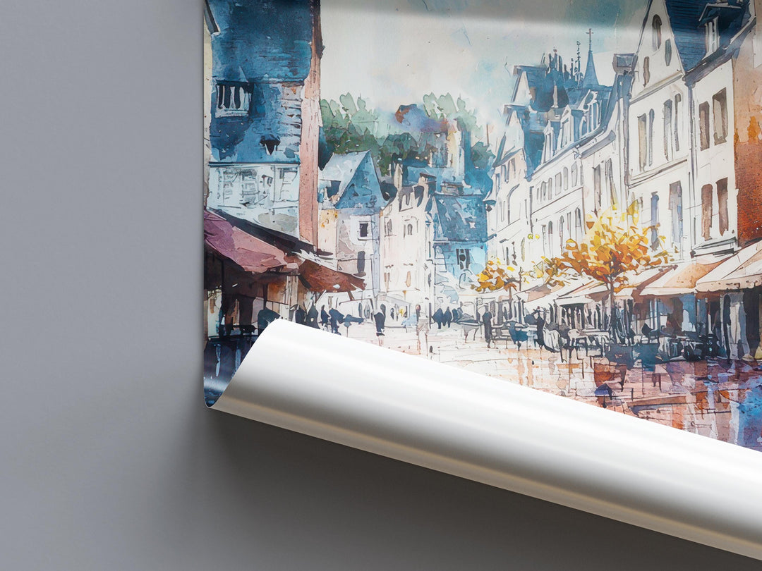 Tours France Watercolor Poster Tours Travel Print French City Wall Art Tours Architecture Decor Loire Valley Scene Historic Europe Print