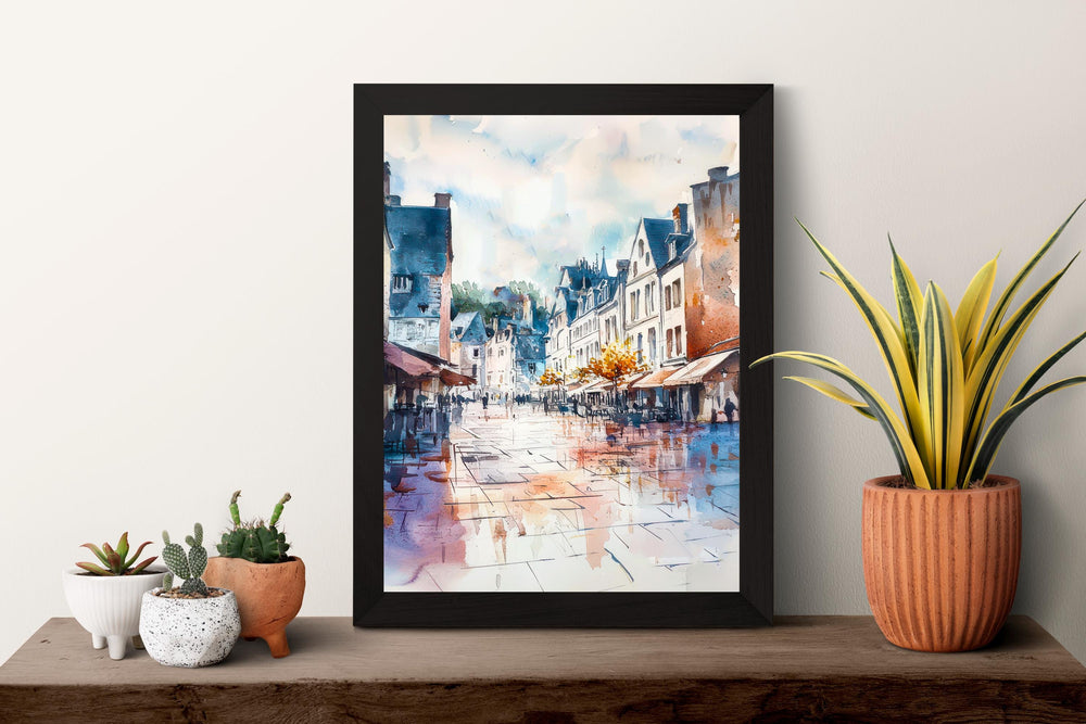 Tours France Watercolor Poster Tours Travel Print French City Wall Art Tours Architecture Decor Loire Valley Scene Historic Europe Print