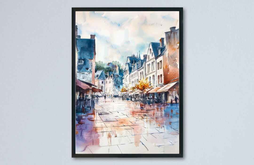 Tours France Watercolor Poster Tours Travel Print French City Wall Art Tours Architecture Decor Loire Valley Scene Historic Europe Print