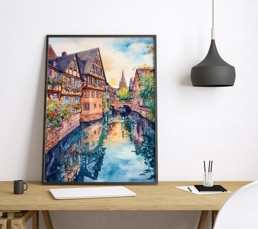 Strasbourg Watercolor Poster Strasbourg Travel Print France Wall Art Strasbourg Decor Petite France Scene Cathedral City Landscape