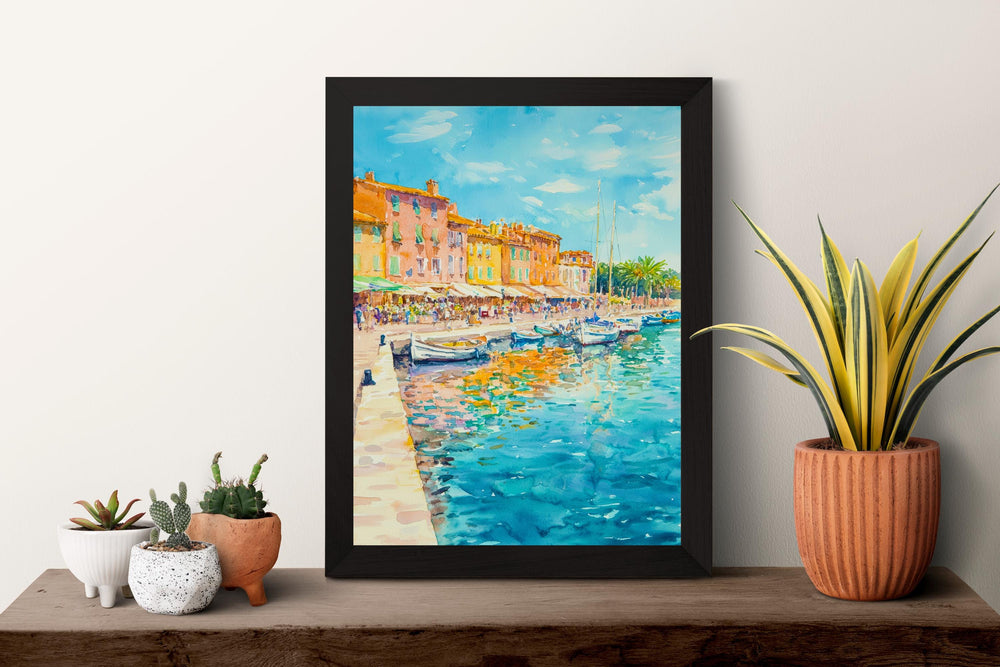 Saint Tropez Watercolor Poster Saint Tropez Travel Print France Wall Art Saint Tropez Decor Coastal Scene Riviera City Seaside Print