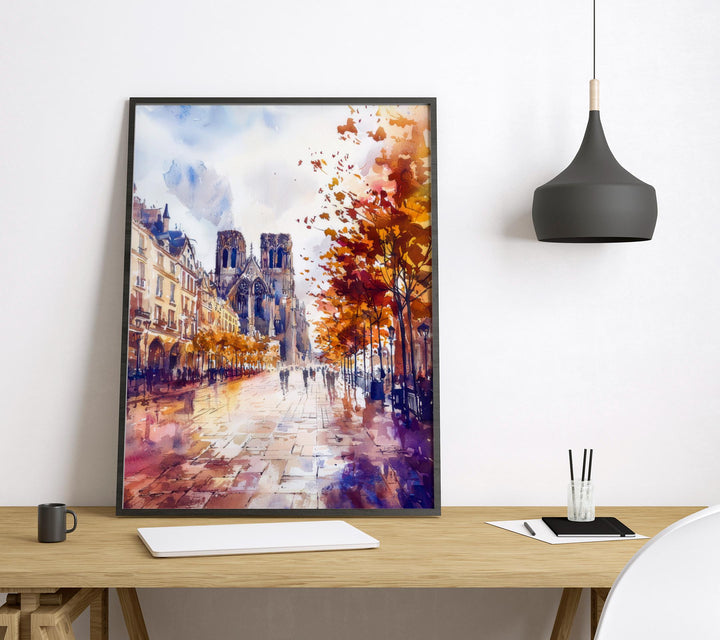 Reims Watercolor Poster Reims Travel Print France Wall Art Reims Cathedral Decor Champagne City Scene French Architecture Landscape Print