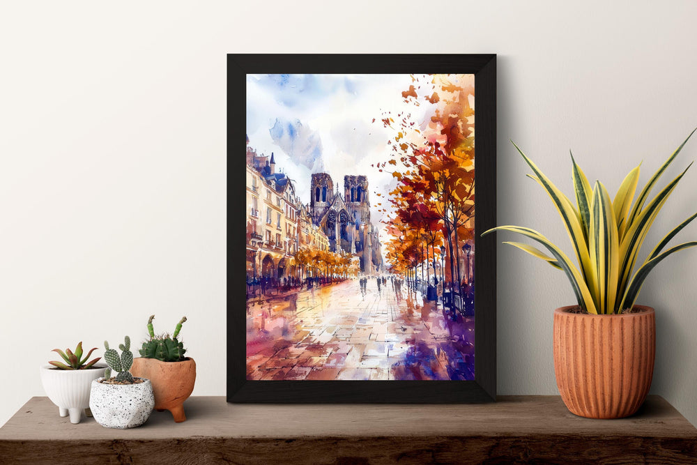 Reims Watercolor Poster Reims Travel Print France Wall Art Reims Cathedral Decor Champagne City Scene French Architecture Landscape Print