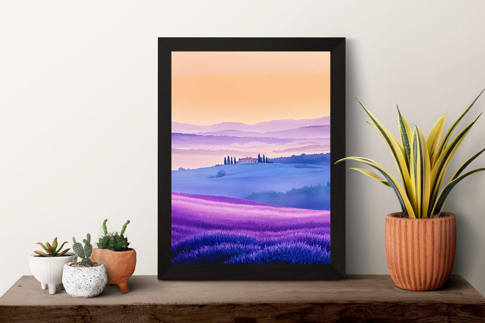 Provence Watercolor Poster Provence Travel Print France Wall Art Provence Decor Lavender Field Landscape French Countryside Scene Print